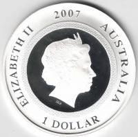 Монета Австралия 1 доллар 2007 год "Год Свиньи" Цветная с голограммой, PROOF, AU, В коробке